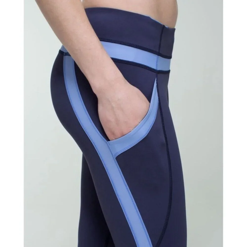 Lululemon Women's Leggings Size 4 Chase Me Crop II Cadet Blue Navy‎ Lullaby